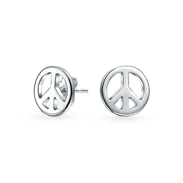 Finejewelers Sterling Silver Small Cubic Zirconia Peace Symbol Post Earrings 